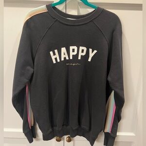 Spiritual Gangster Charcoal Rainbow Stripe Sleeve Pullover Size M